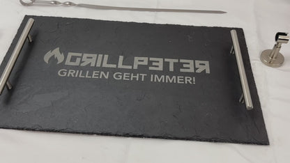 magnetische Grillspießhalterungen und Schachlikspieß aus Edelstahl